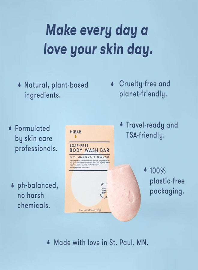 HIBAR - Exfoliate Solid Body Wash Bar - Revive & Restore - With Bamboo Powder & colloidal oat - Daily Use & Sensitive Skin - Plastic, Paraben & Soap-Free - Vegan - Sea Salt + Teakwood 2 PACK - Image 3